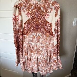 Free People Floral Tunic in Cream and Brown